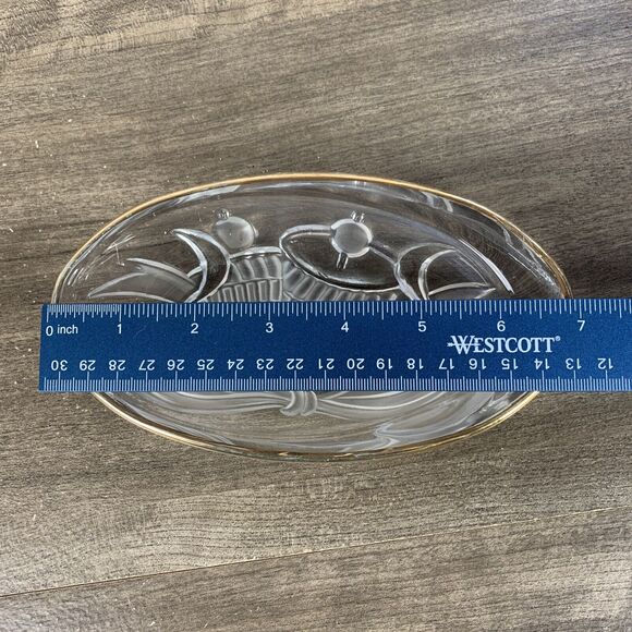 VTG Candy Glass Maple Leaf & Oval Dish with Gold Trim Set of 2 Clear Plates - Picture 9 of 10